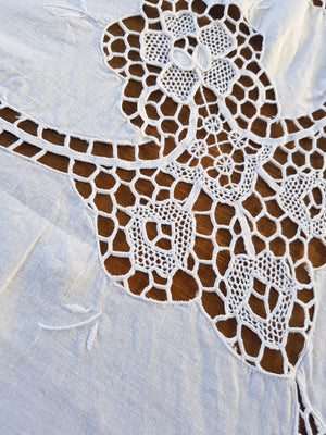 Vintage White Linen Hand Crocheted Table Cloth,cloth table napkins,Adley & Company Inc.