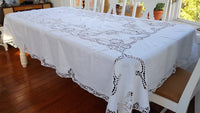 Vintage White Linen Hand Crocheted Table Cloth,cloth table napkins,Adley & Company Inc.