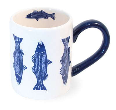 Blue and White Fish Mugs, Set of 6