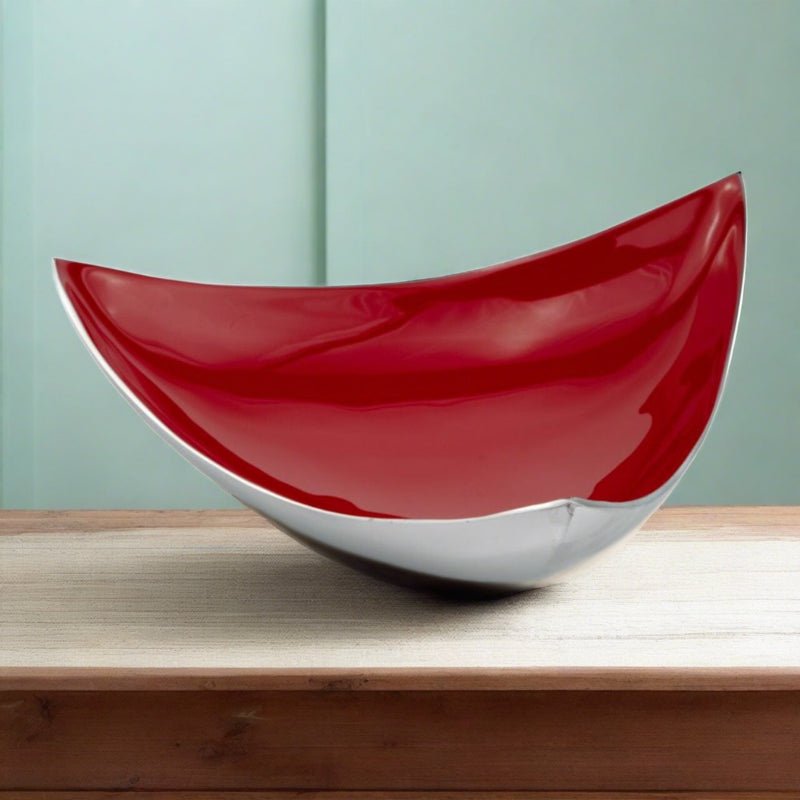 Triangulated Red and Silver Polished Decorative Bowl Tray