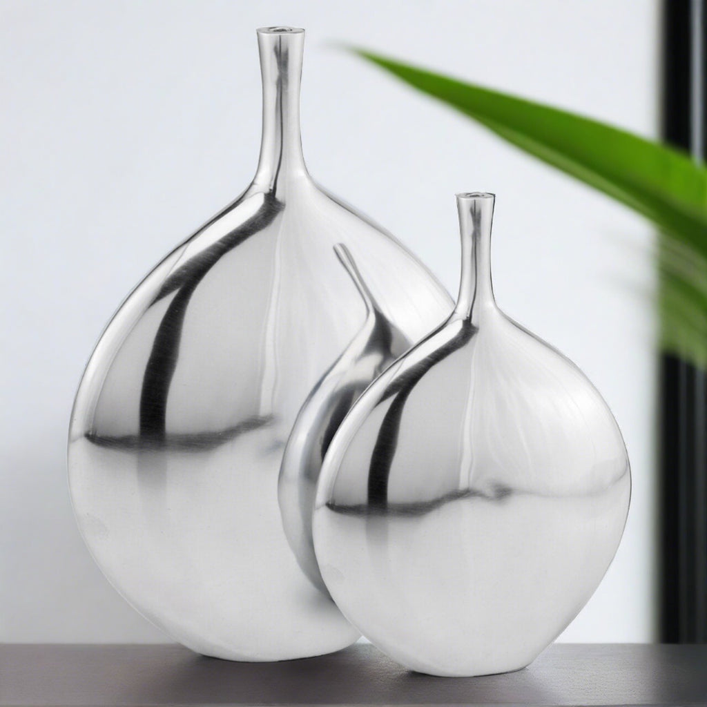 Cuello Long Neck Silver Metal Vase,vase,Adley & Company Inc.