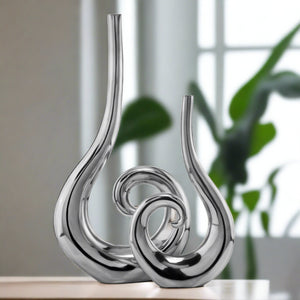 Curling Wave Silver Vases, Set of 2