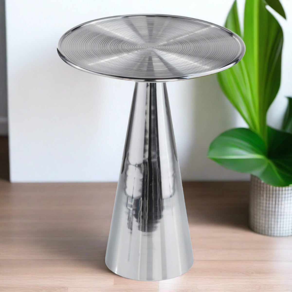 Cone Shaped Silver Side Table