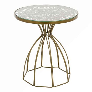 Round Glass Top Wire Work Side Table,nesting table,Adley & Company Inc.