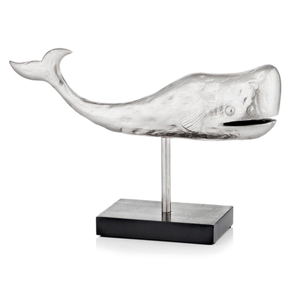 Silver Smiling Whale Sculpture,bull sculpture,Adley & Company Inc.
