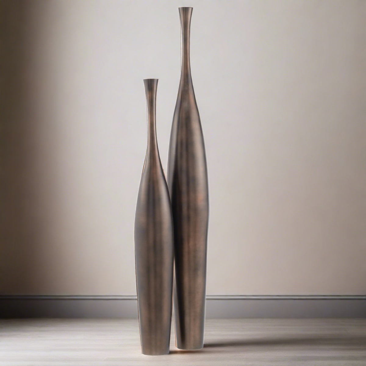 Antiqued Copper Metal Floor Bottle Vase