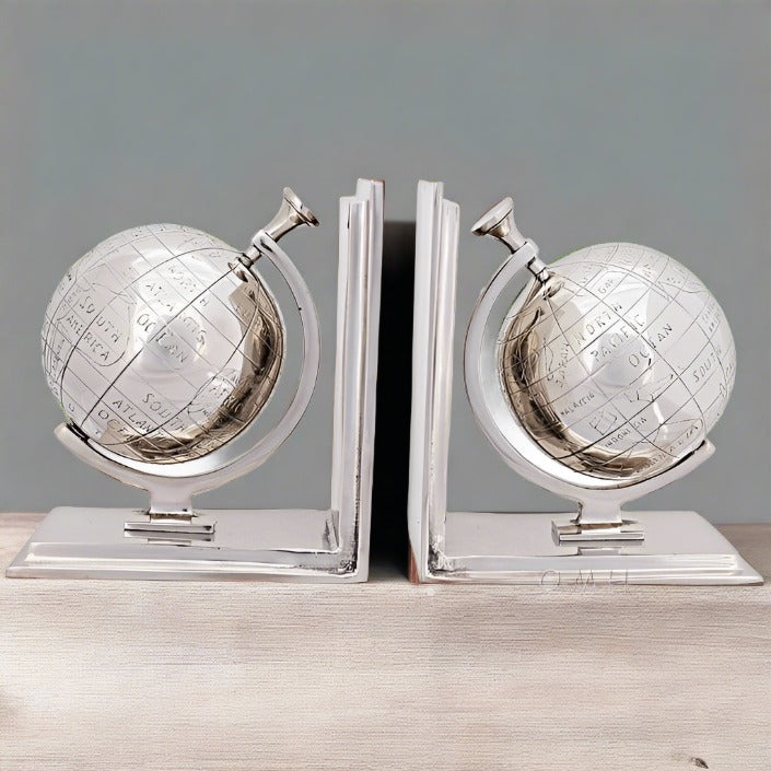 Silver Globe Bookend Set,bookend,Adley & Company Inc.