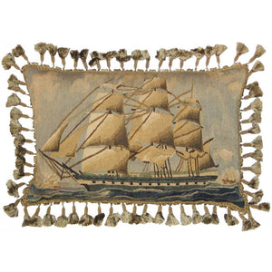 Sailing Ship Aubusson Down Filled Cushion,throw pillow,Adley & Company Inc.