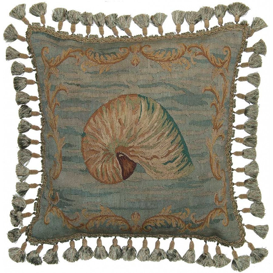 Sea Shell Aubusson Hand Woven Tapestry Accent Cushion - Adley & Company Inc. 