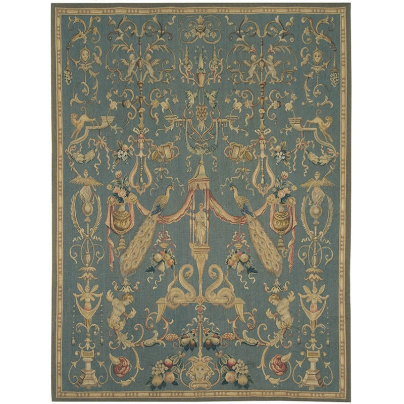 Traditional Aubusson Wall Tapestry in Seafoam Blue - Adley & Company Inc. 
