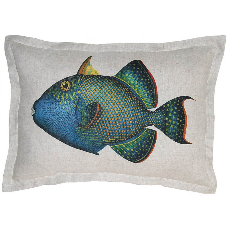 Down Filled Colorful Fish Printed Linen Pillow,throw pillow,Adley & Company Inc.
