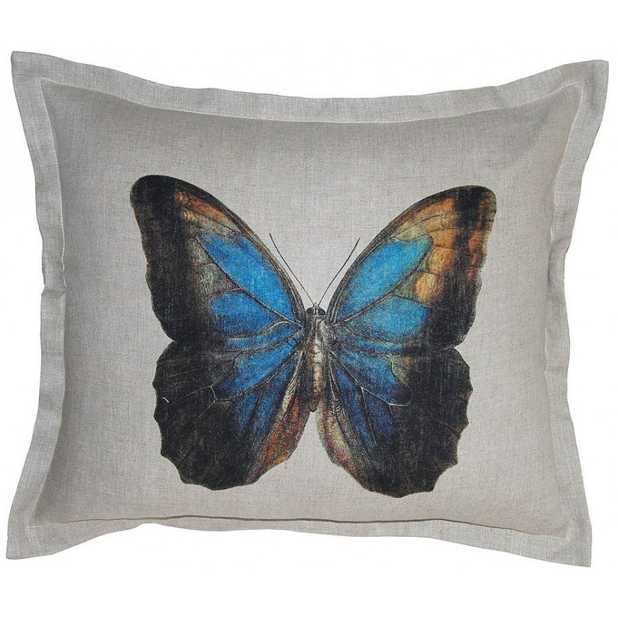 Moth Print Linen Throw Pillow with Feather Down Insert,throw pillow,Adley & Company Inc.
