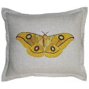 Down Filled Linen Accent Pillow with Yellow Moth,throw pillow,Adley & Company Inc.