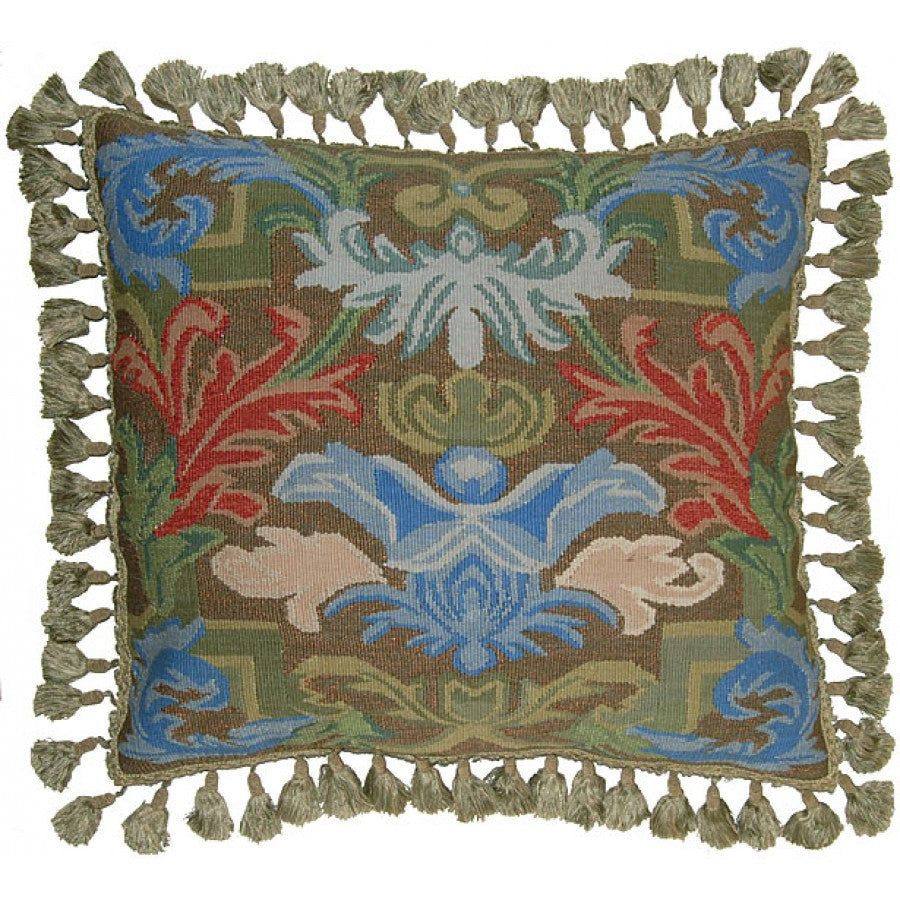 Traditional Aubusson Accent Cushion with Tassels - Adley & Company Inc. 