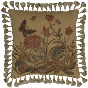 Butterfly and Floral Hand Embroidered Accent Pillow