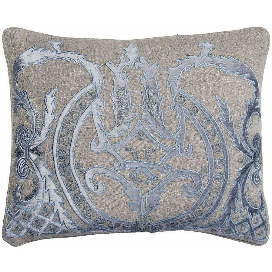 Blue Velvet & Linen Pillow with Feather Down Insert,throw pillow,Adley & Company Inc.