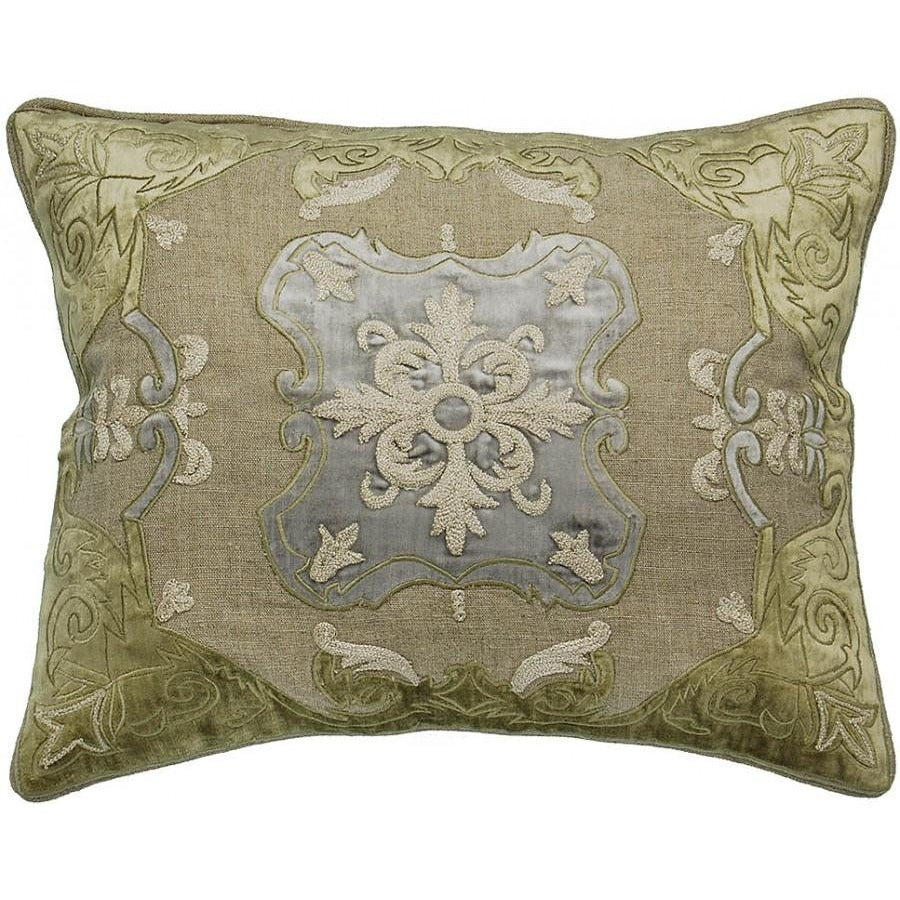 Golden Velvet Applique Accent Pillow,throw pillow,Adley & Company Inc.