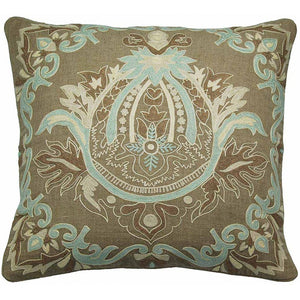 Embroidered Linen Pillow with Feather Down Insert,throw pillow,Adley & Company Inc.