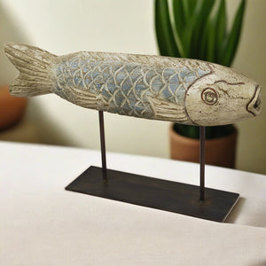 Decorative Carved Fish on Stand, Set of 2
