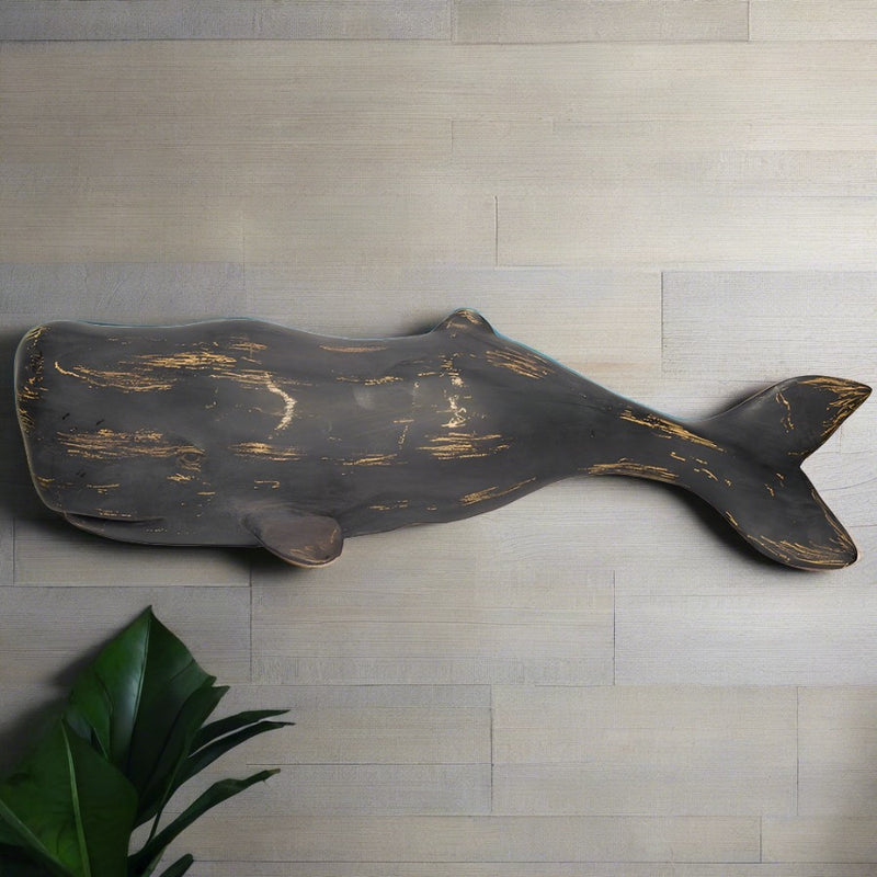 Faux Wood Blue Whale Wall Decor, Set of 2 - Adley & Company Inc. 