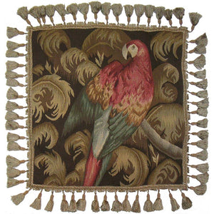 Tropical Parrot Luxurious Aubusson Tapestry Tassel Cushion - Adley & Company Inc. 