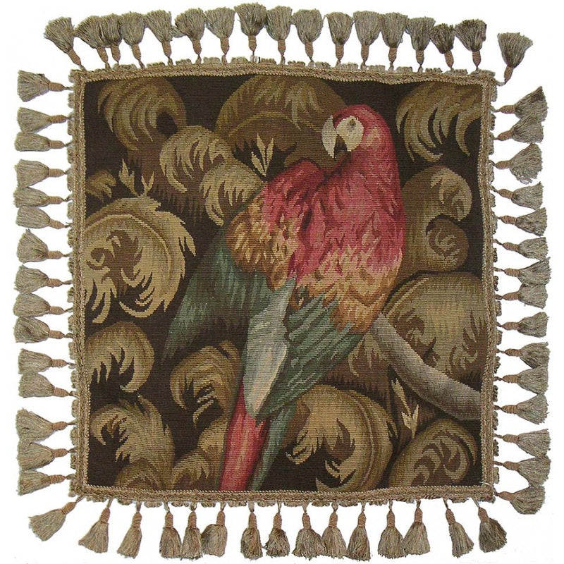 Tropical Parrot Luxurious Aubusson Tapestry Tassel Cushion - Adley & Company Inc. 