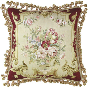 Floral Silk Aubusson Accent Cushion with Onion Tassels