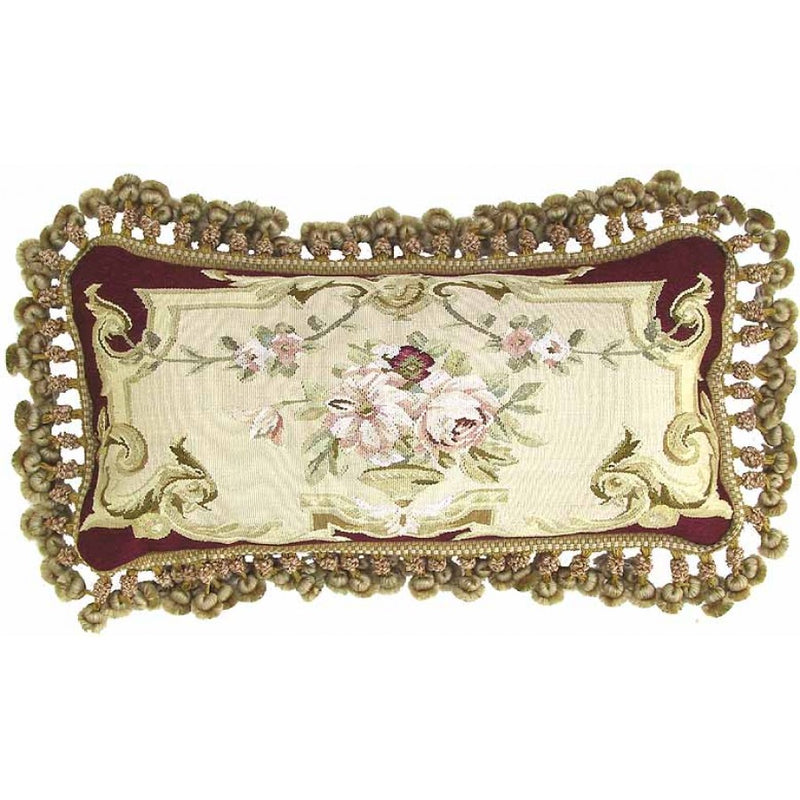 Silk Lumbar Aubusson Accent Cushion with Floral Design
