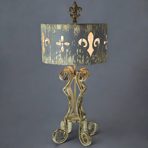 Fleur de Lis Metal Antiqued Table Lamp,lamp,Adley & Company Inc.