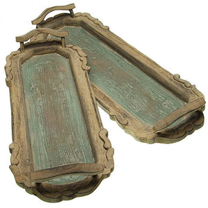Carved Wood Serving Trays, Set of 2