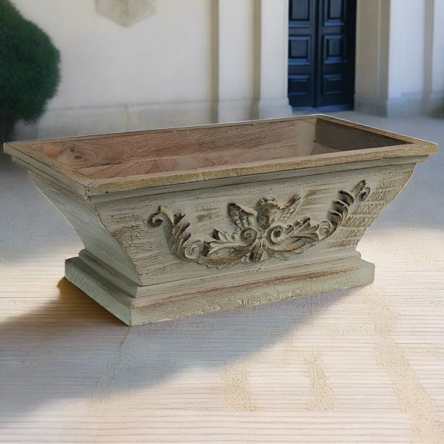 Classic Carved Wood Flower Box,planter box,Adley & Company Inc.