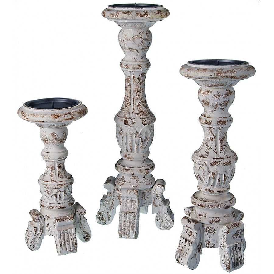 Mauna Loa Carved Wood Candle Holders, Set of 3