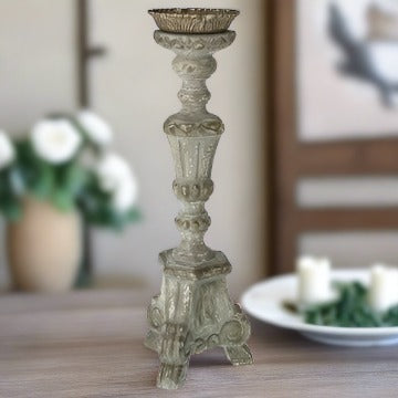 Pierrefonds Grey and Gold Carved Wood Candle Holder