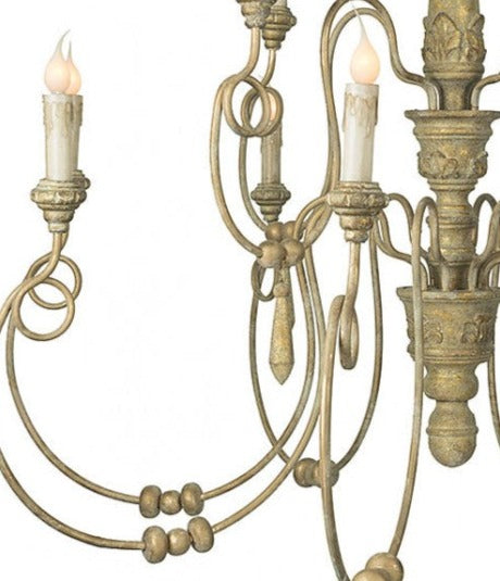 Gold Wood Carved Antique Style Chandelier, 12 Lights