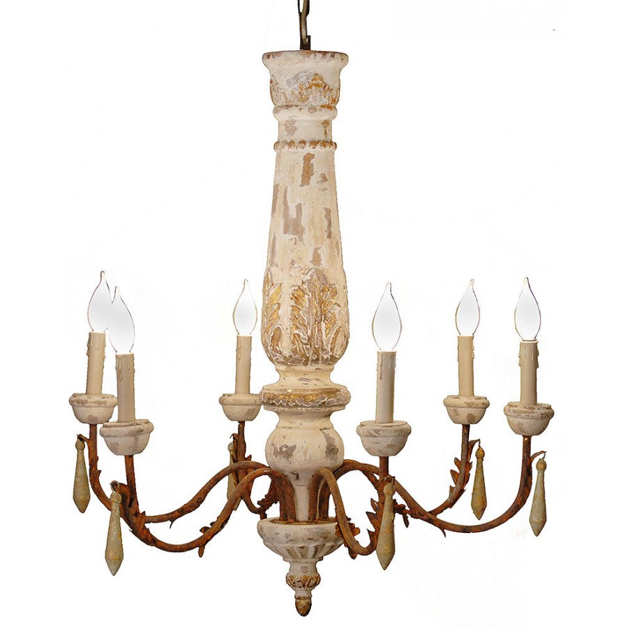 Rustic Turned Carved Wood Chandelier - Adley & Company Inc. 