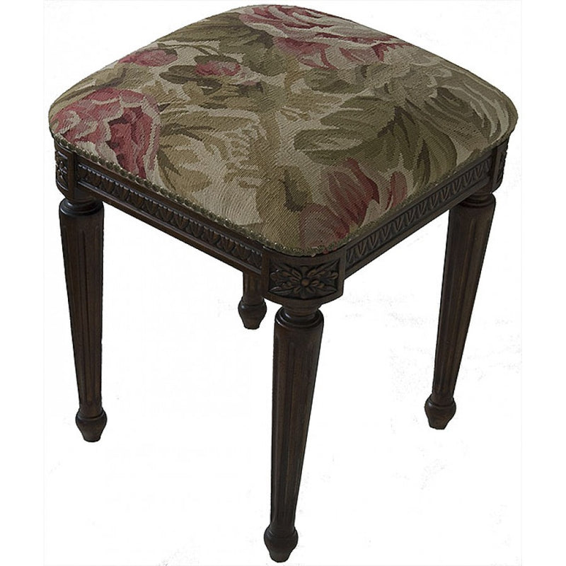 Garden Aubusson Tapestry Carved Wood Stool