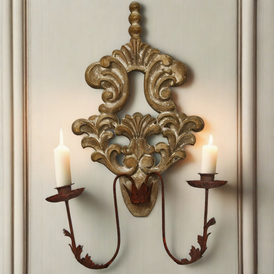 Clarissa Carved Taper Candle Wall Sconce