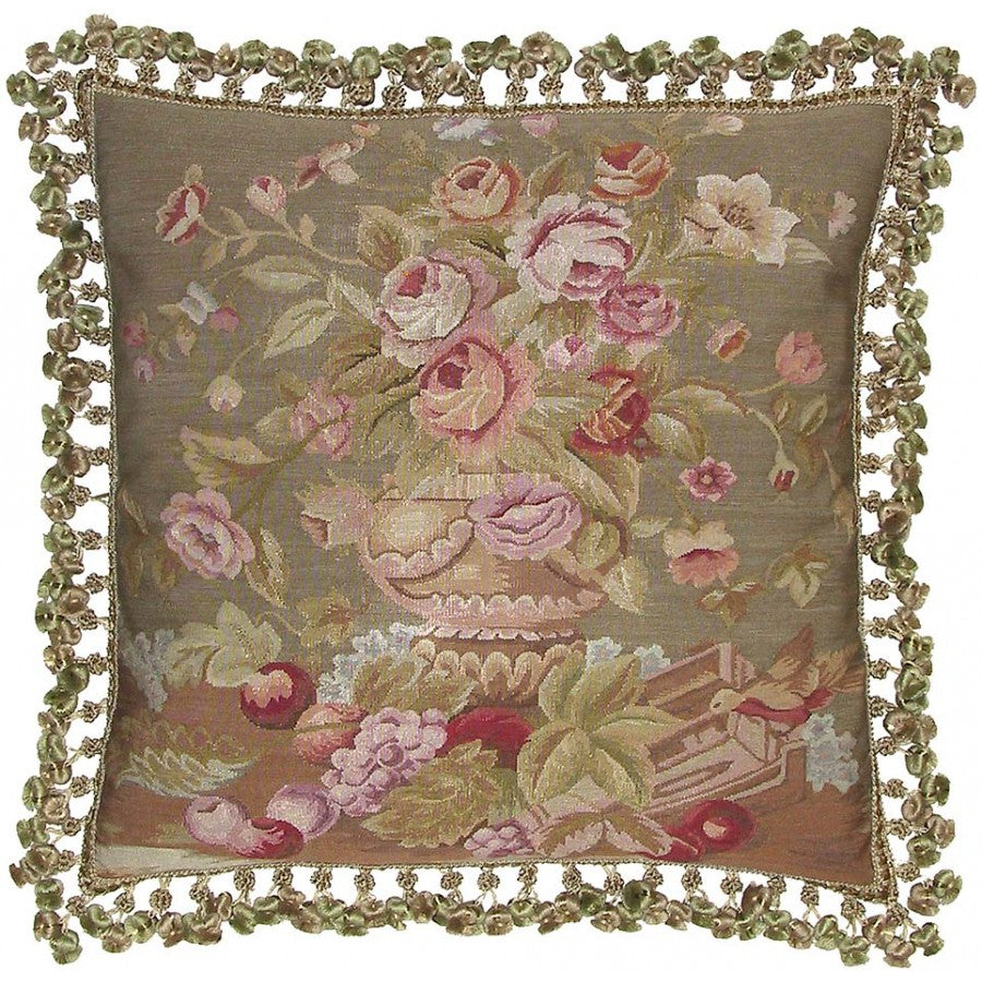 Floral Silk Aubusson Accent Cushion