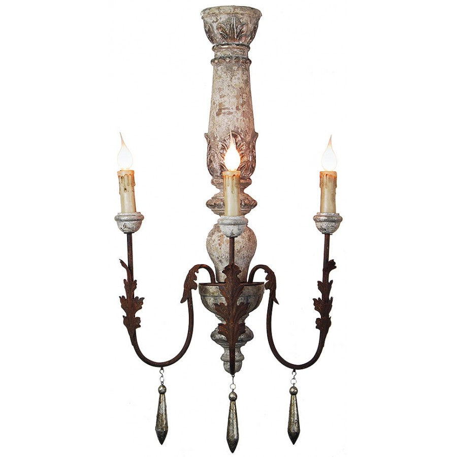 Cecille Hand Carved Silver Grey Wood Sconces, Set of 2