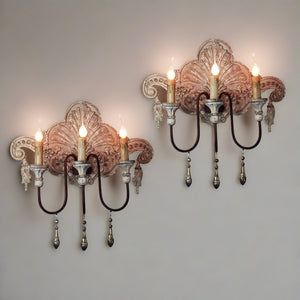 Julien Antique Style Carved Sconce Light Fixture, Set of 2