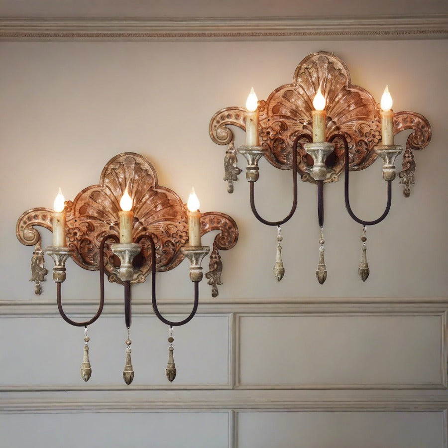 Julia Antique Style Carved Sconce Lights, Set of 2