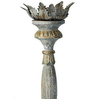 Hand Carved Wood Candle Holder in Blue, Grey & Gold,candle holder,Adley & Company Inc.