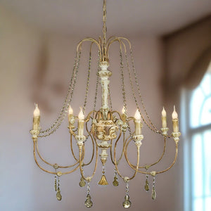 Antique Style Hand Carved Wood & Crystal Chandelier,chandelier,Adley & Company Inc.