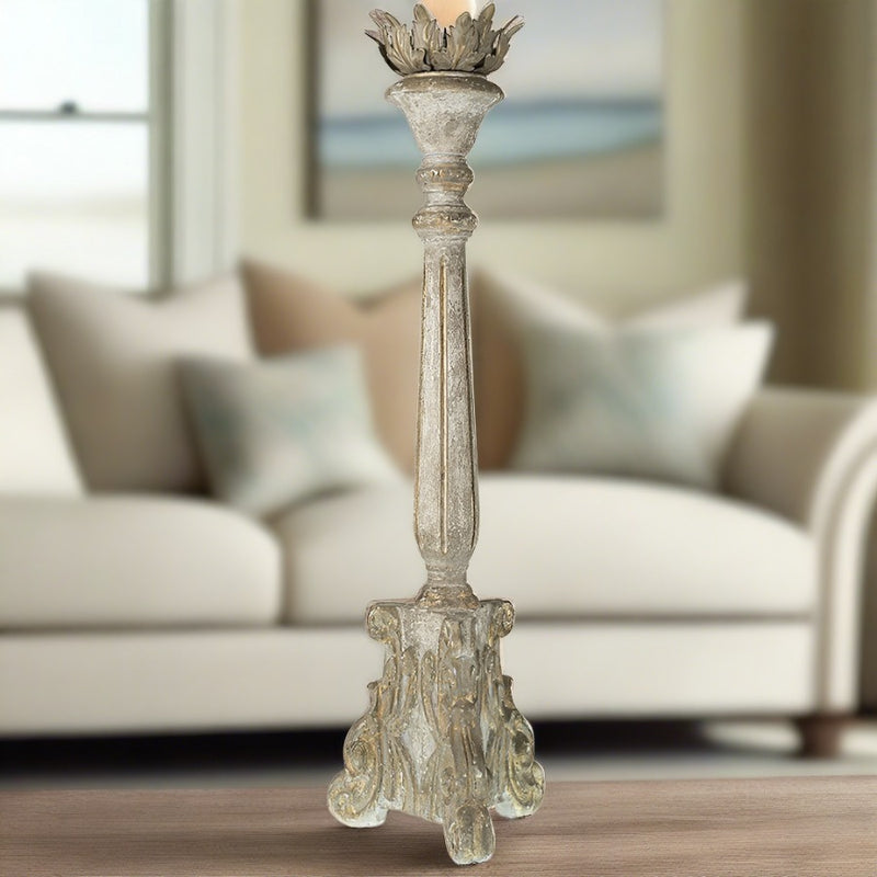 Venicia Hand Carved Wooden Candle Holder, 32" Tall