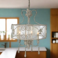 Seeded Glass, Grey Metal & Wood Chandelier
