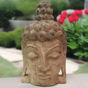 Solid Wood Carved Buddha Head - Adley & Company Inc. 
