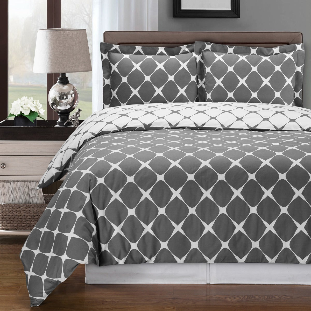 Gray and White Cotton Duvet Cover Set,bedding set,Adley & Company Inc.