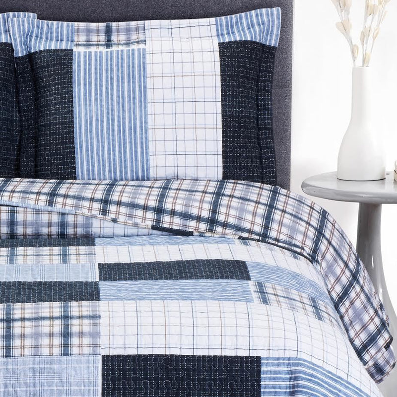 Blue Patchwork Boho Quilted Bedspread Set,quilt,Adley & Company Inc.