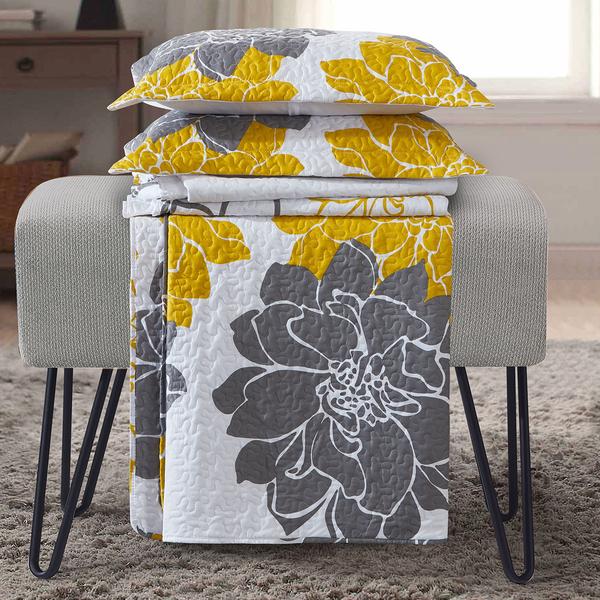 Gold and Grey Helena Bedspread Set - Adley & Company Inc. 