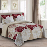 Red and White Helena Floral Bedspread Set